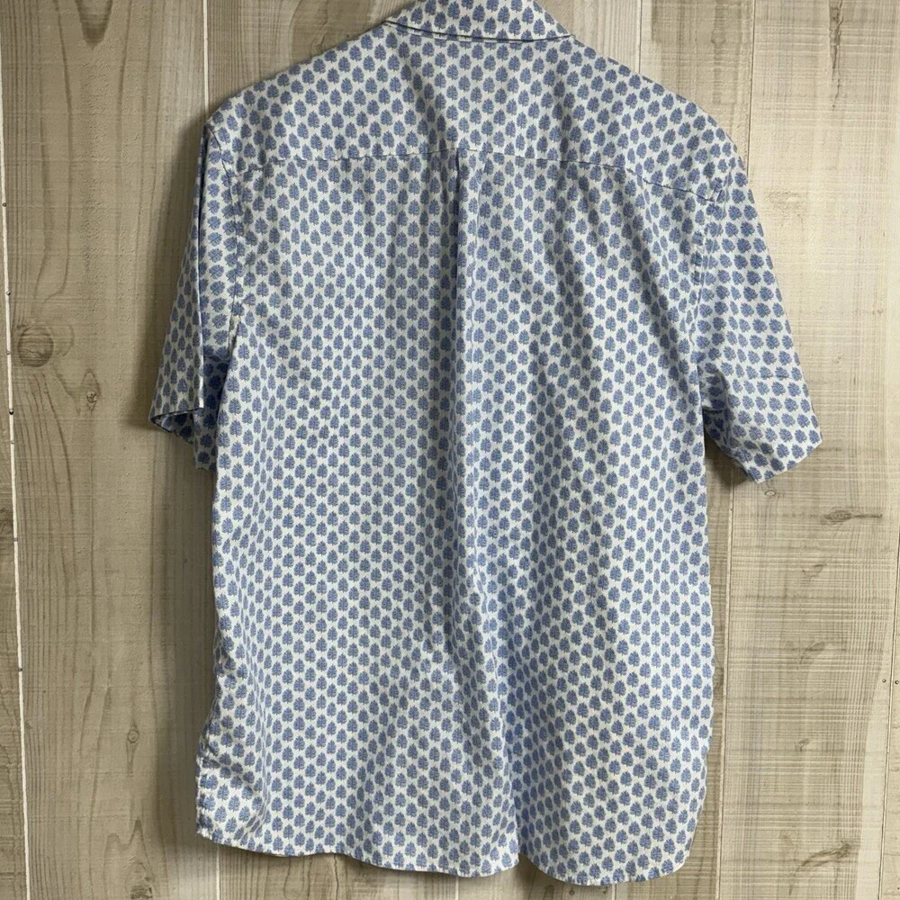 Vineyard Vines Stretch Poplin Button Down Shirt Blue White Leaf Tile Pattern L
